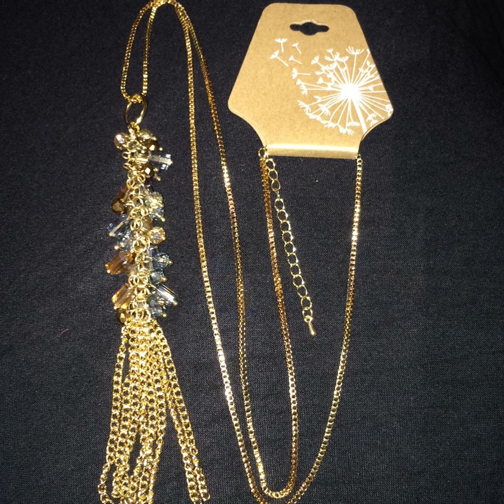 Cluster bead tassel drop necklace